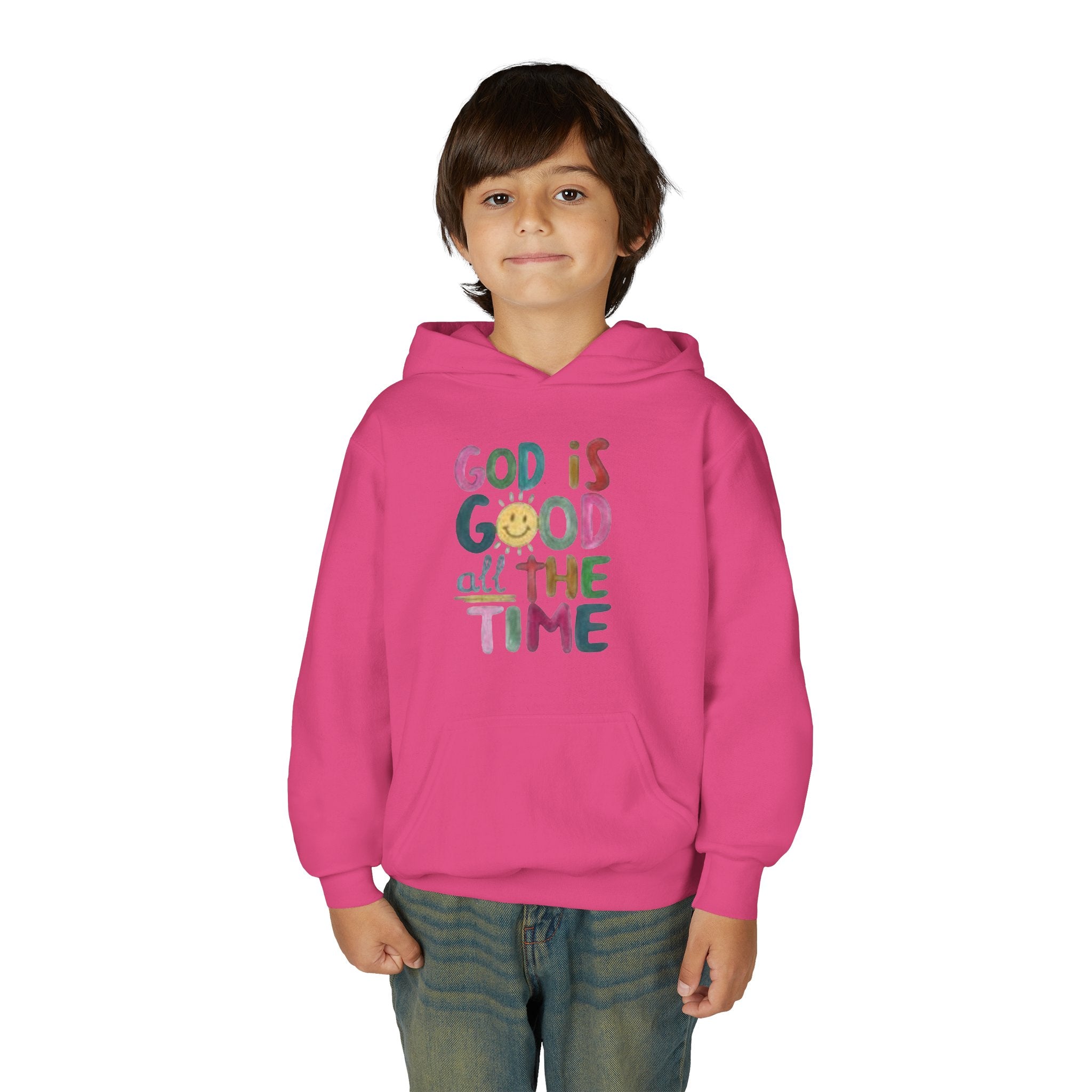 Youth Hoodie — "God Is Good All The Time" Colorful Faith Pullover
