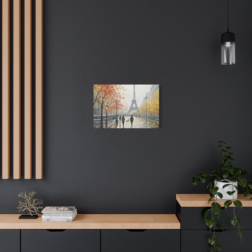 Paris Eiffel Tower Autumn Street Matte Canvas Wall Art, Stretched 1.25"
