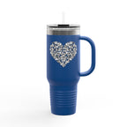 40oz Insulated Travel Mug — Silver Doodle Heart Design