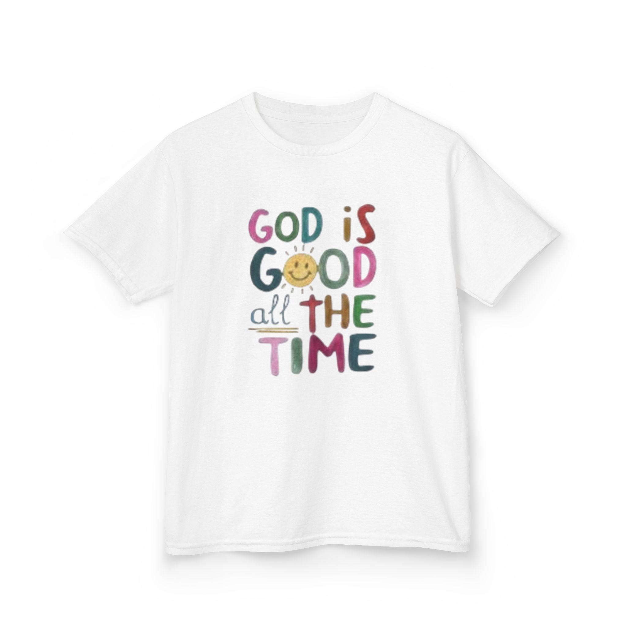 Kids Tee — "God Is Good All The Time" Colorful Faith Graphic