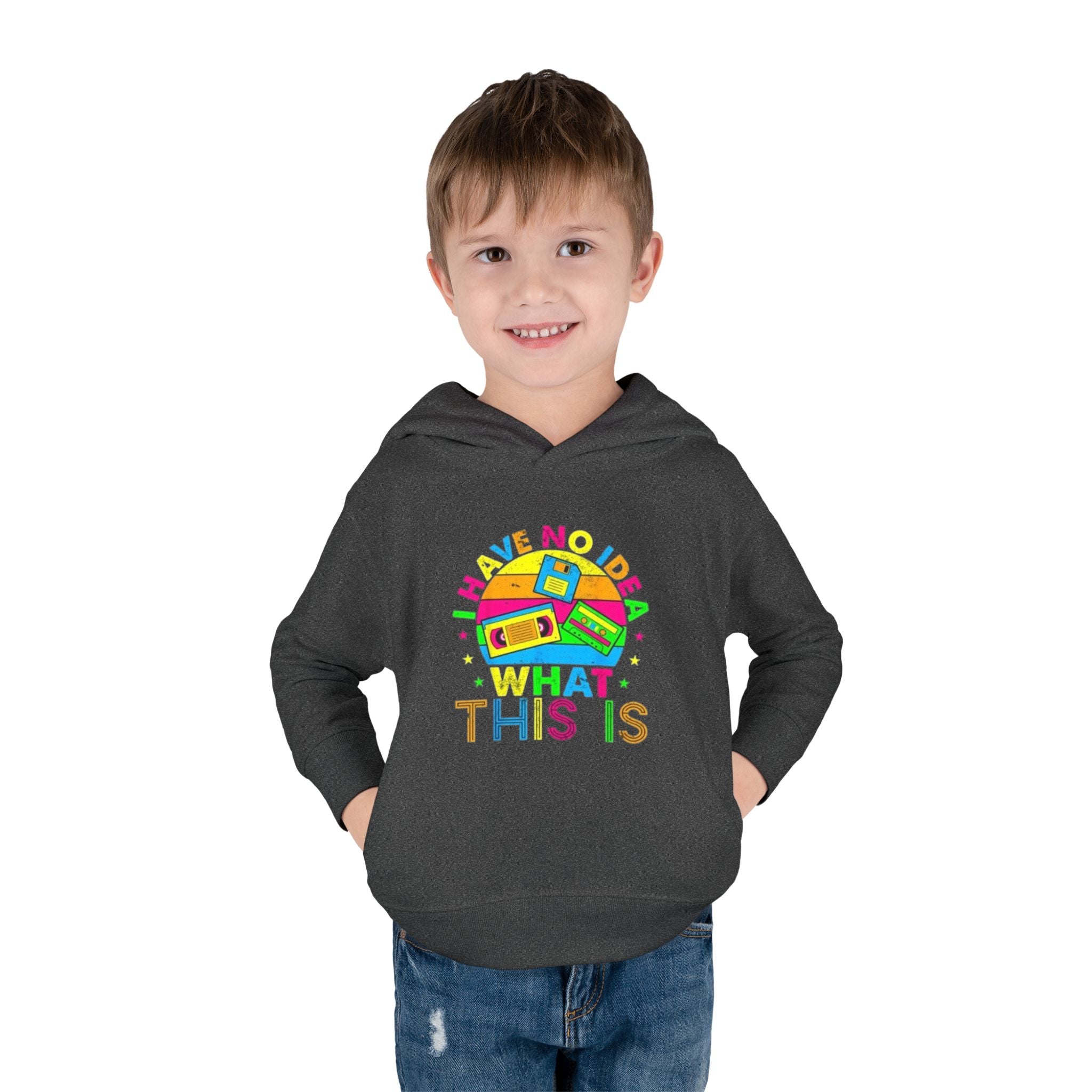 Toddler Hoodie — "I Have No Idea What This Is" Colorful Toy Graphic