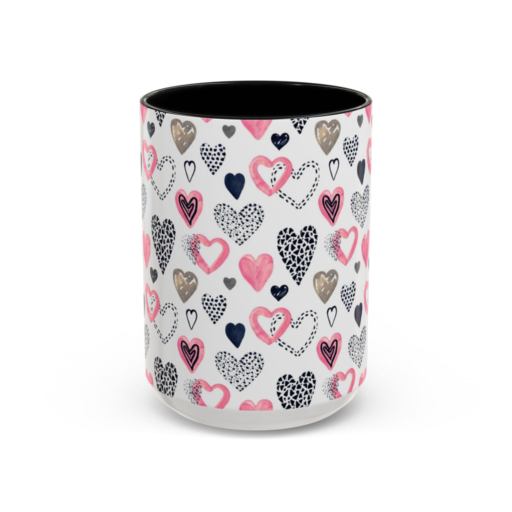 Heart Pattern Accent Coffee Mug — Pink & Navy Love Design (11/15 oz)
