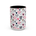 Heart Pattern Accent Coffee Mug — Pink & Navy Love Design (11/15 oz)