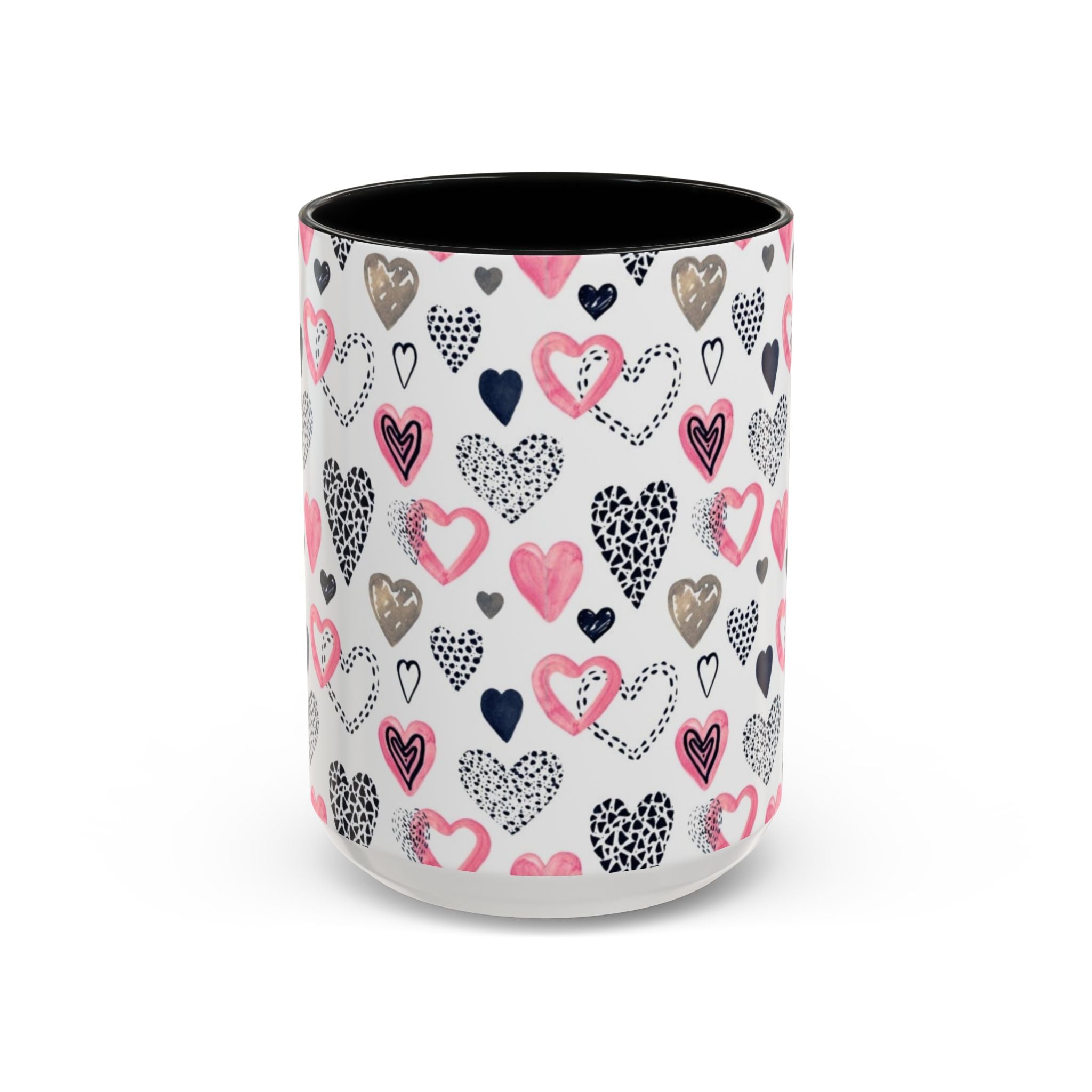 Heart Pattern Accent Coffee Mug — Pink & Navy Love Design (11/15 oz)