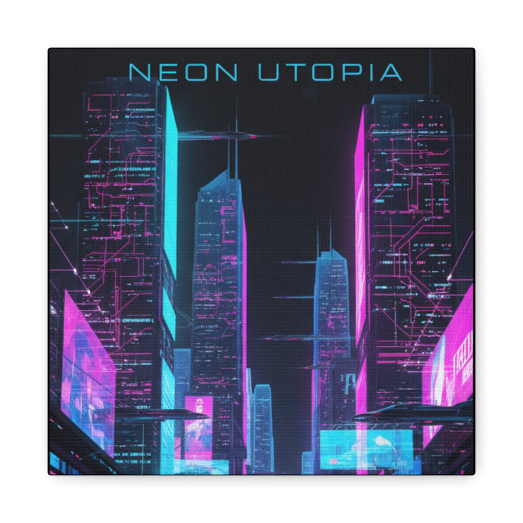 Neon Utopia Cyberpunk Cityscape, Matte Canvas