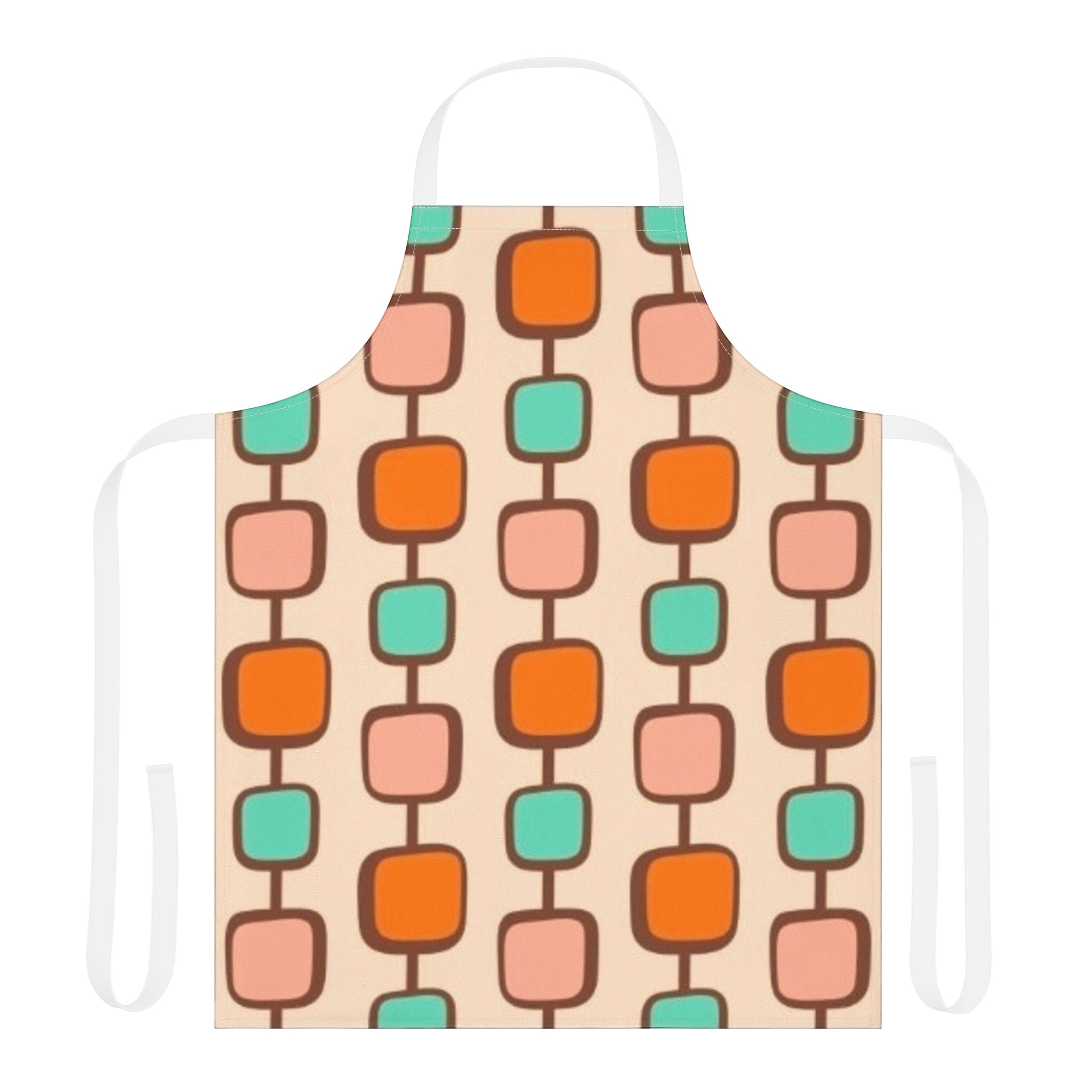 Retro Geometric Apron — Mid Century Mod Pattern in Orange, Peach & Teal