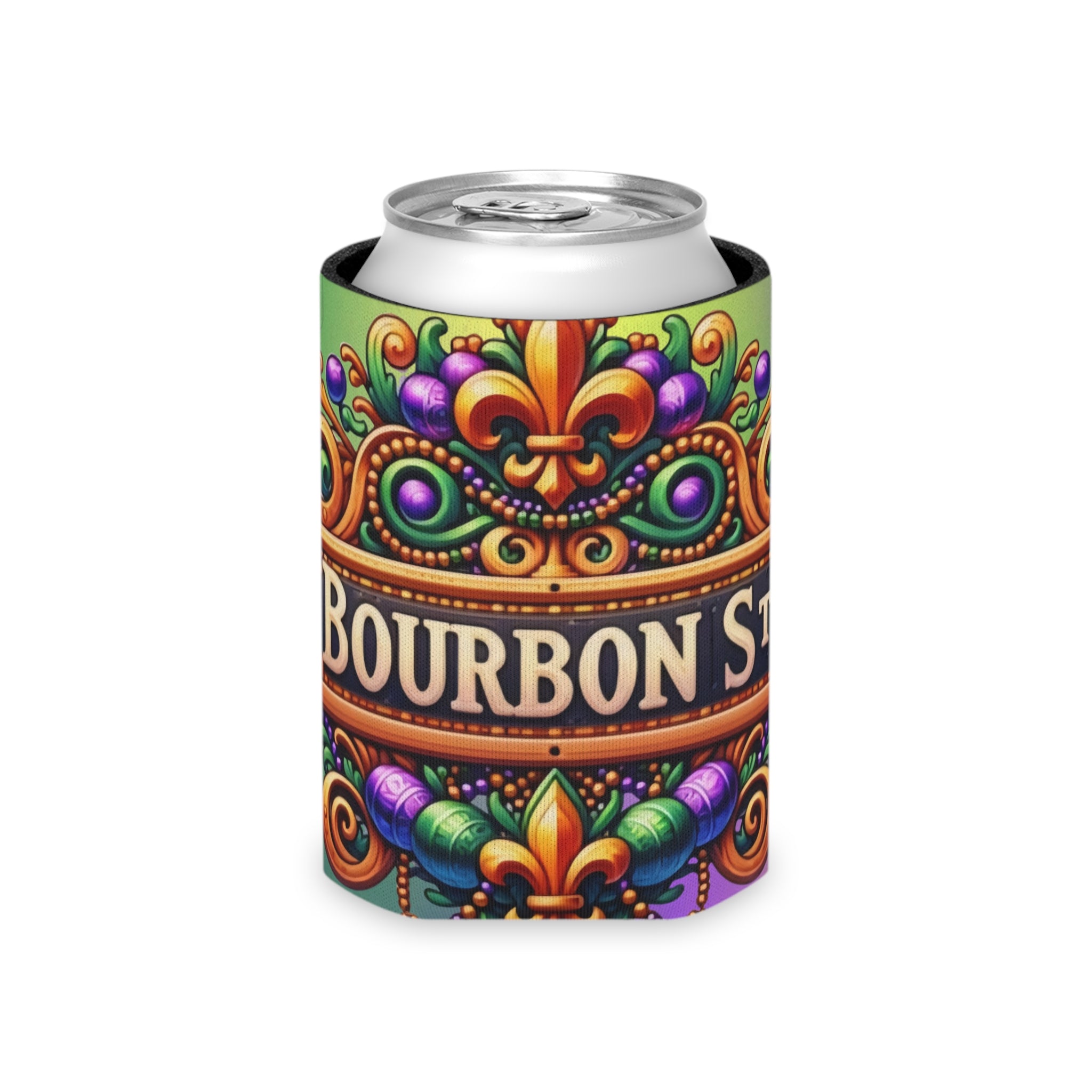Can Cooler — Bourbon Street Mardi Gras Fleur-de-Lis Beverage Koozie