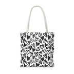 Heart Pattern Tote Bag — Black & White Hand-Drawn Hearts All-Over Print