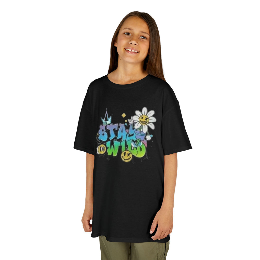 Kids Tee — "Stay Wild" Graffiti Daisy Graphic