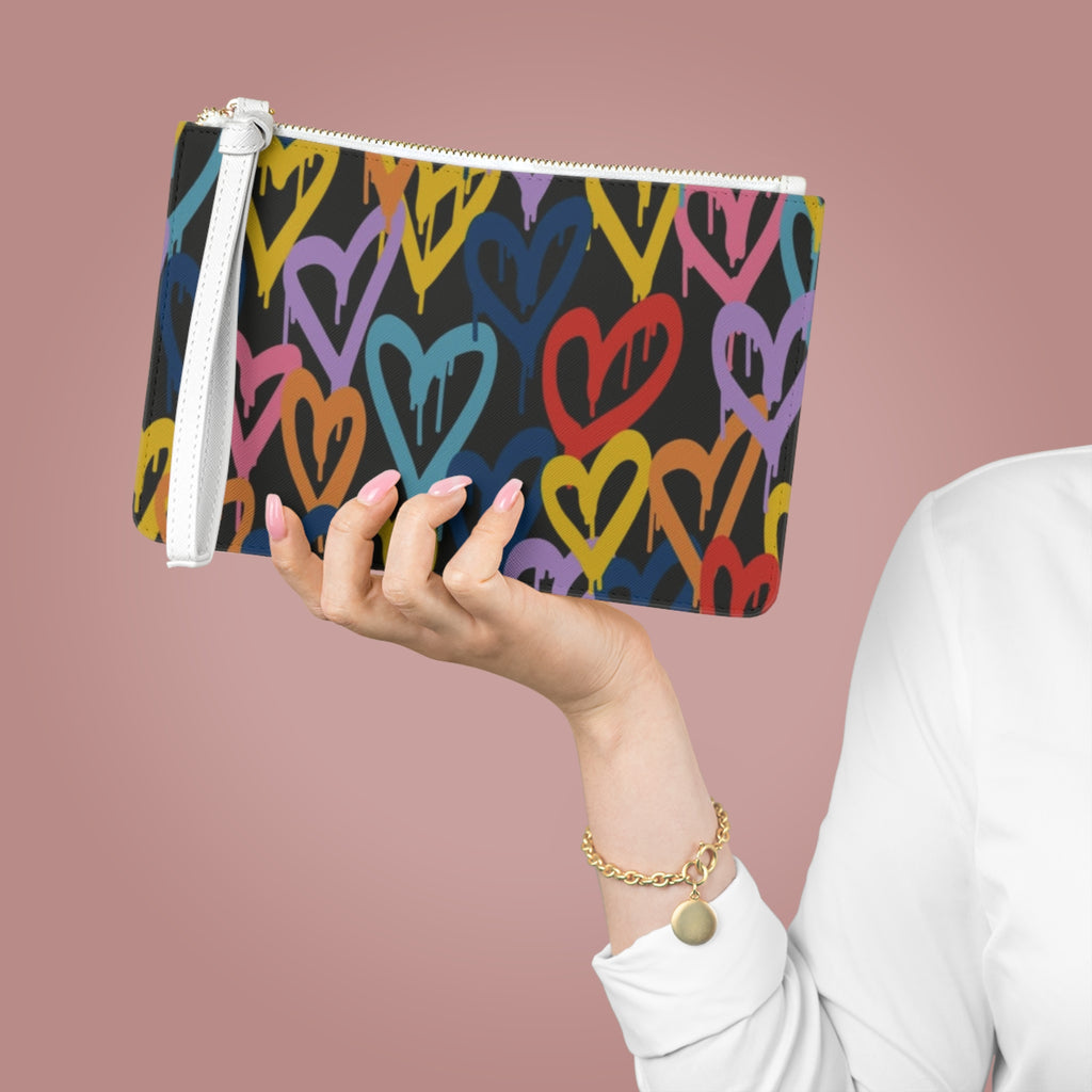 Colorful Graffiti Heart Clutch — Vibrant Rainbow Heart Wristlet Purse