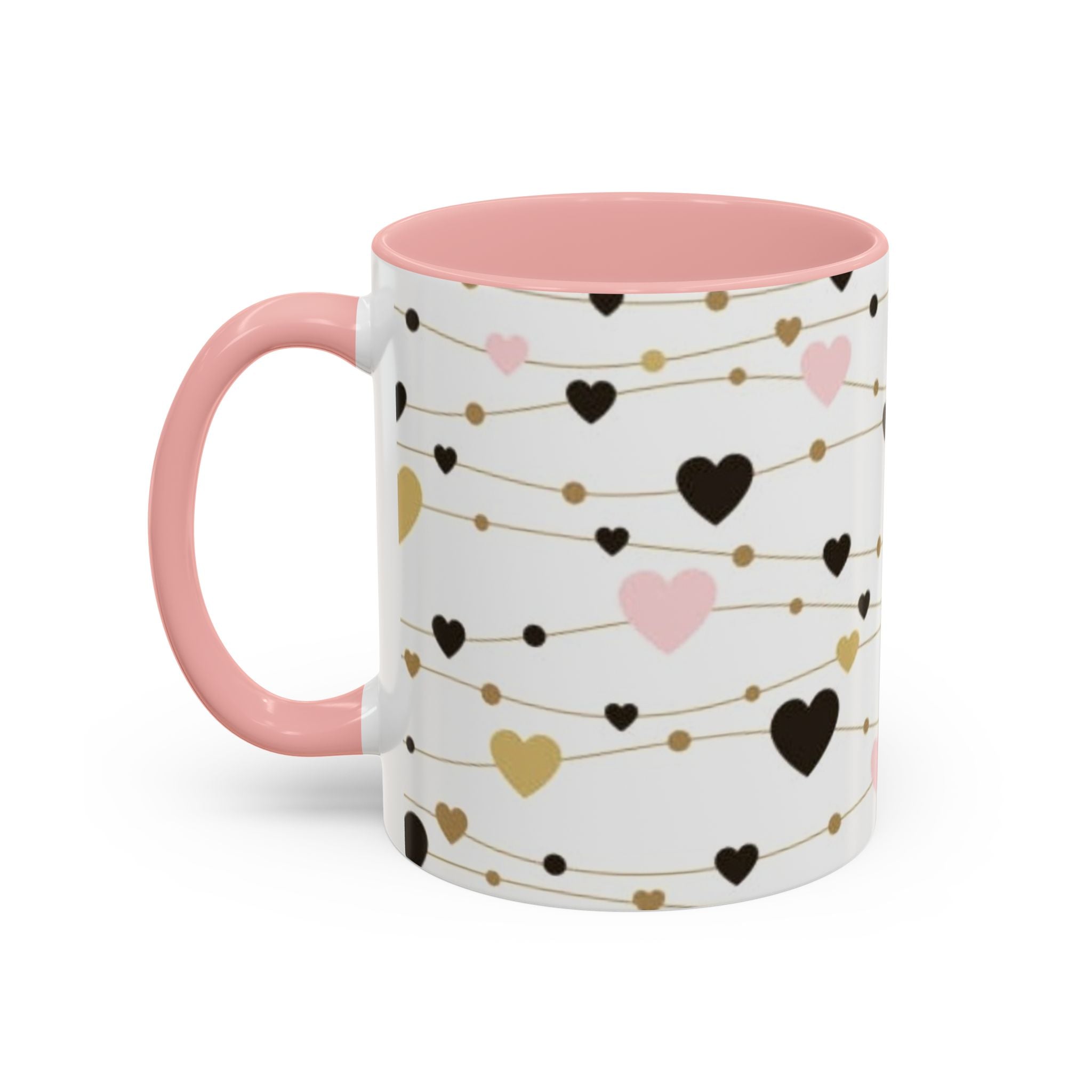 Heart Garland Accent Coffee Mug — Pink & Gold Valentine Ceramic