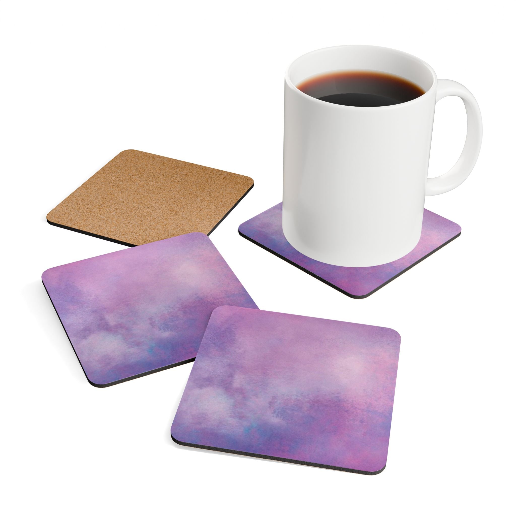 Pastel Purple Watercolor Coaster Set — Cork Back Drink Coasters