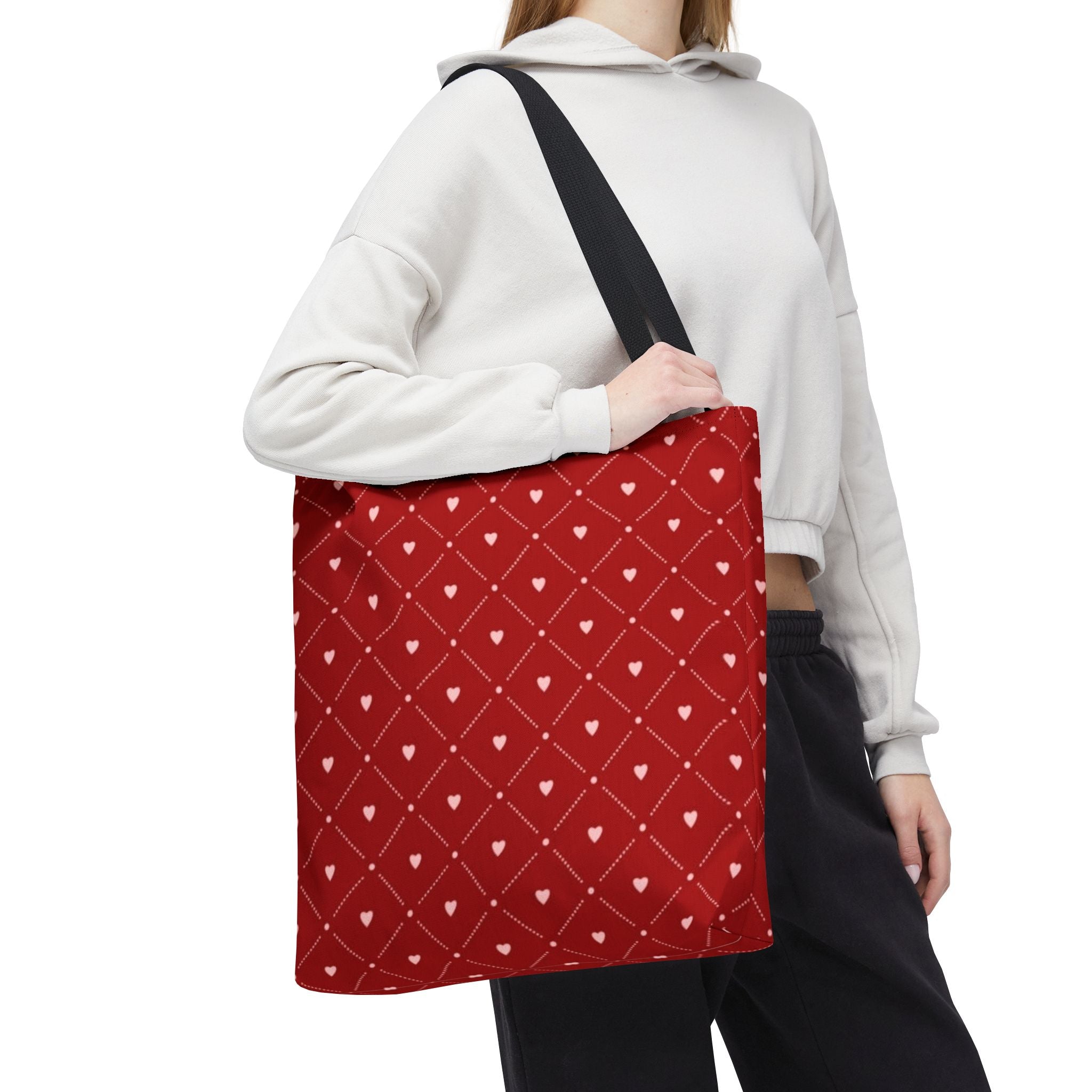 Valentine Red Diamond Heart Tote Bag — All-Over Print Canvas Shopper