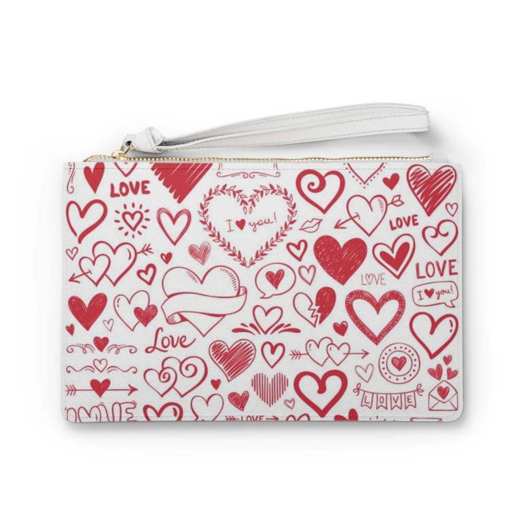 Valentine Heart Doodle Clutch Bag – Red Love Pattern Wristlet