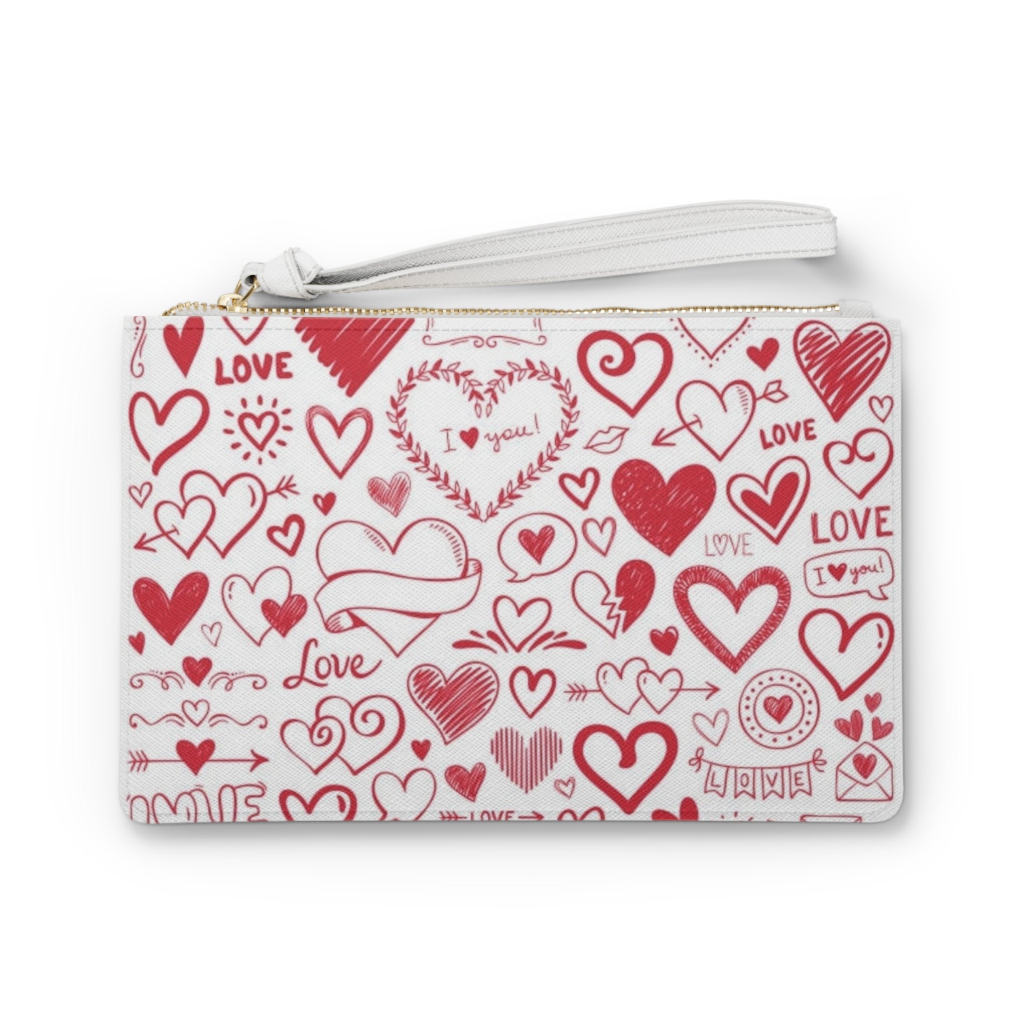 Valentine Heart Doodle Clutch Bag – Red Love Pattern Wristlet