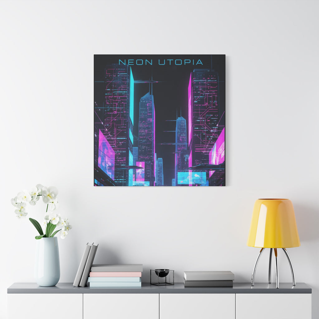 Neon Utopia Cyberpunk Cityscape, Matte Canvas