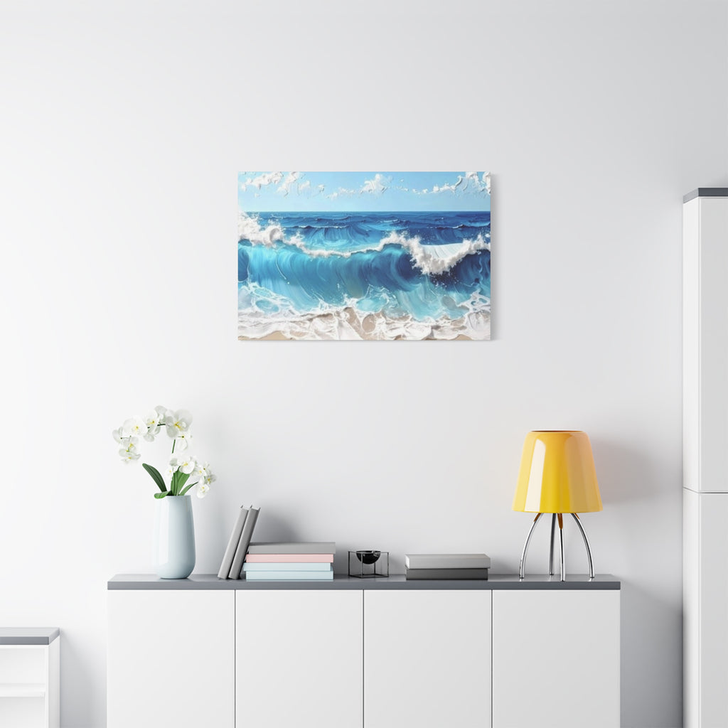 Ocean Waves Matte Canvas Wall Art — Blue Seascape Stretched Canvas