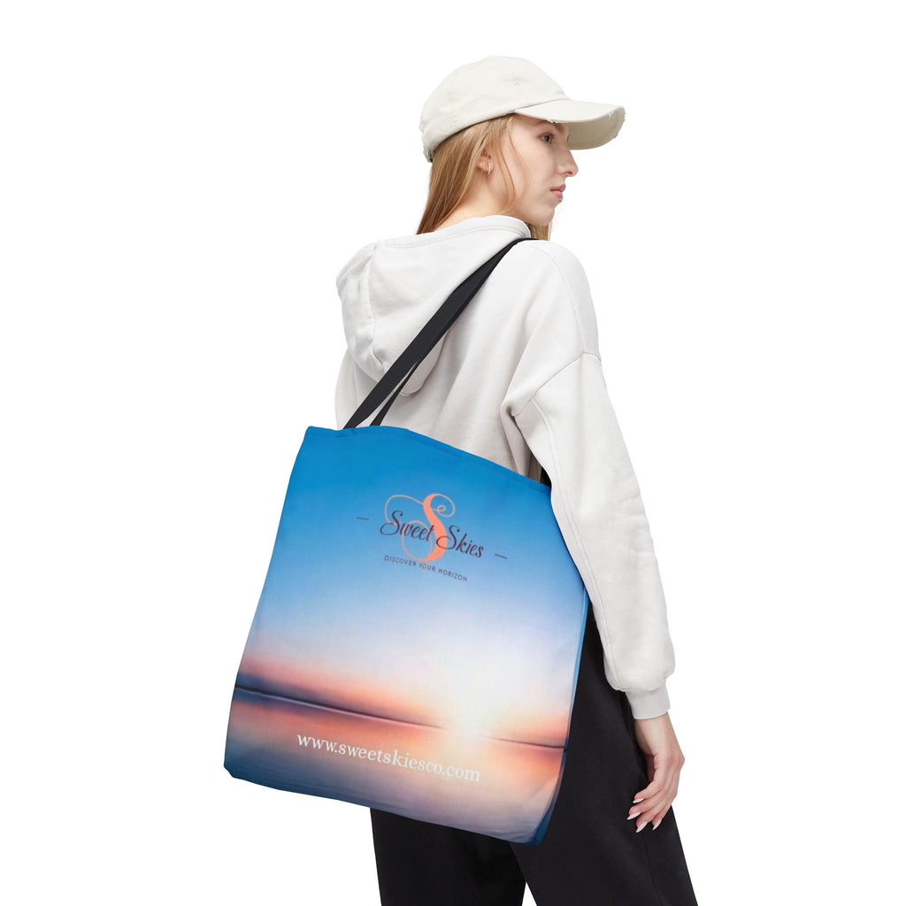 Sunset Beach Tote Bag — Sweet Skies Logo AOP Carryall