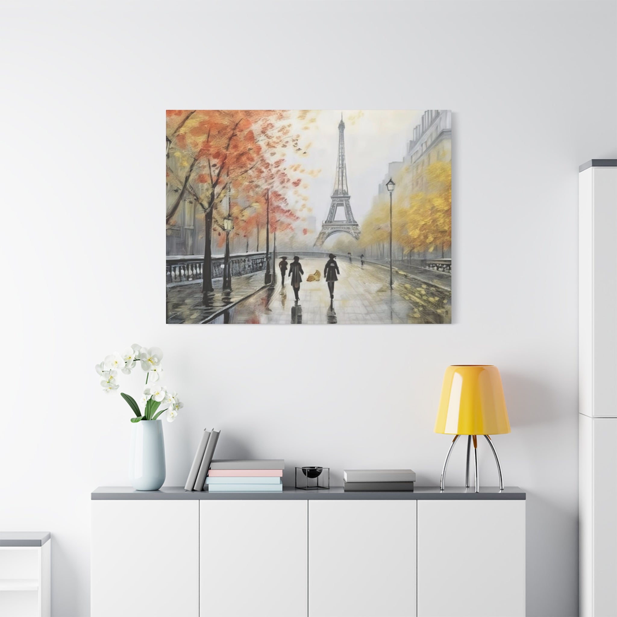 Paris Eiffel Tower Autumn Street Matte Canvas Wall Art, Stretched 1.25"