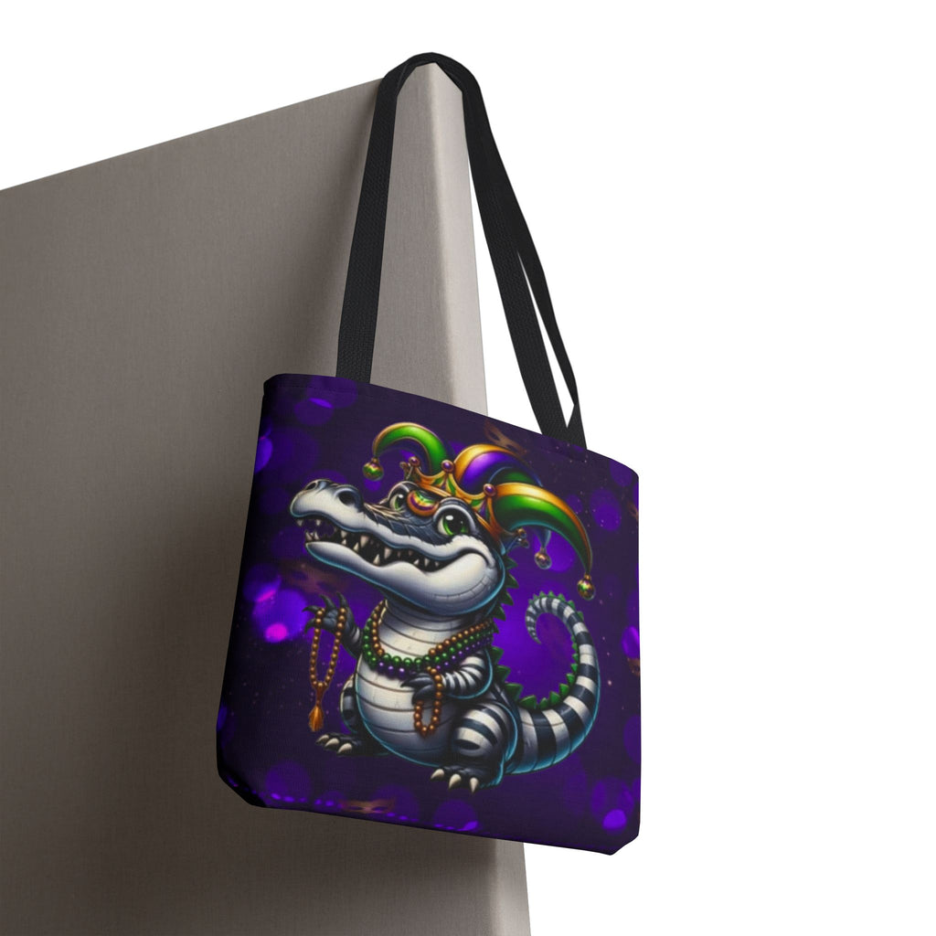 Mardi Gras Gator Tote Bag — Festive Jester Alligator Print