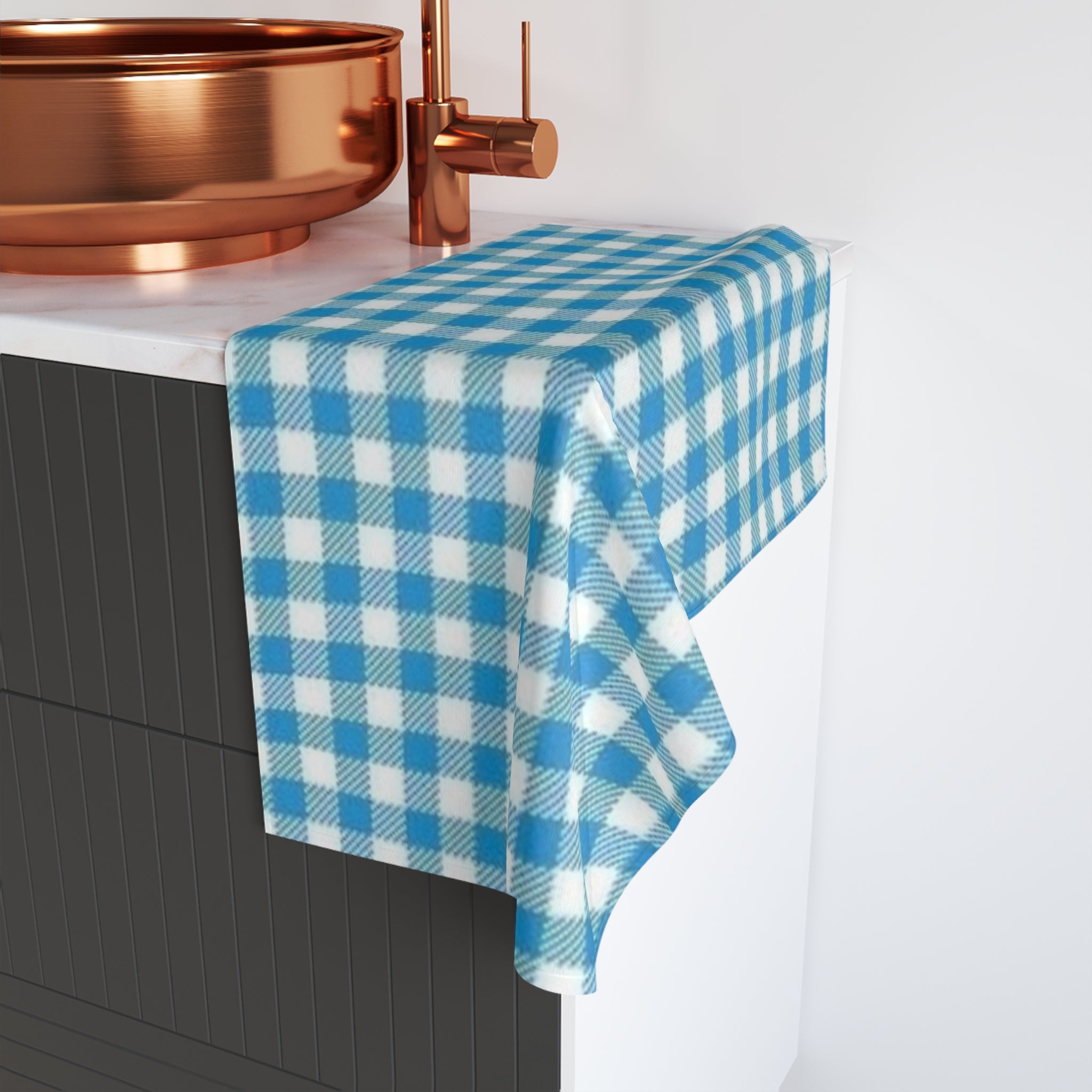 Blue Gingham Hand Towel — Classic Check Kitchen & Bathroom Accent