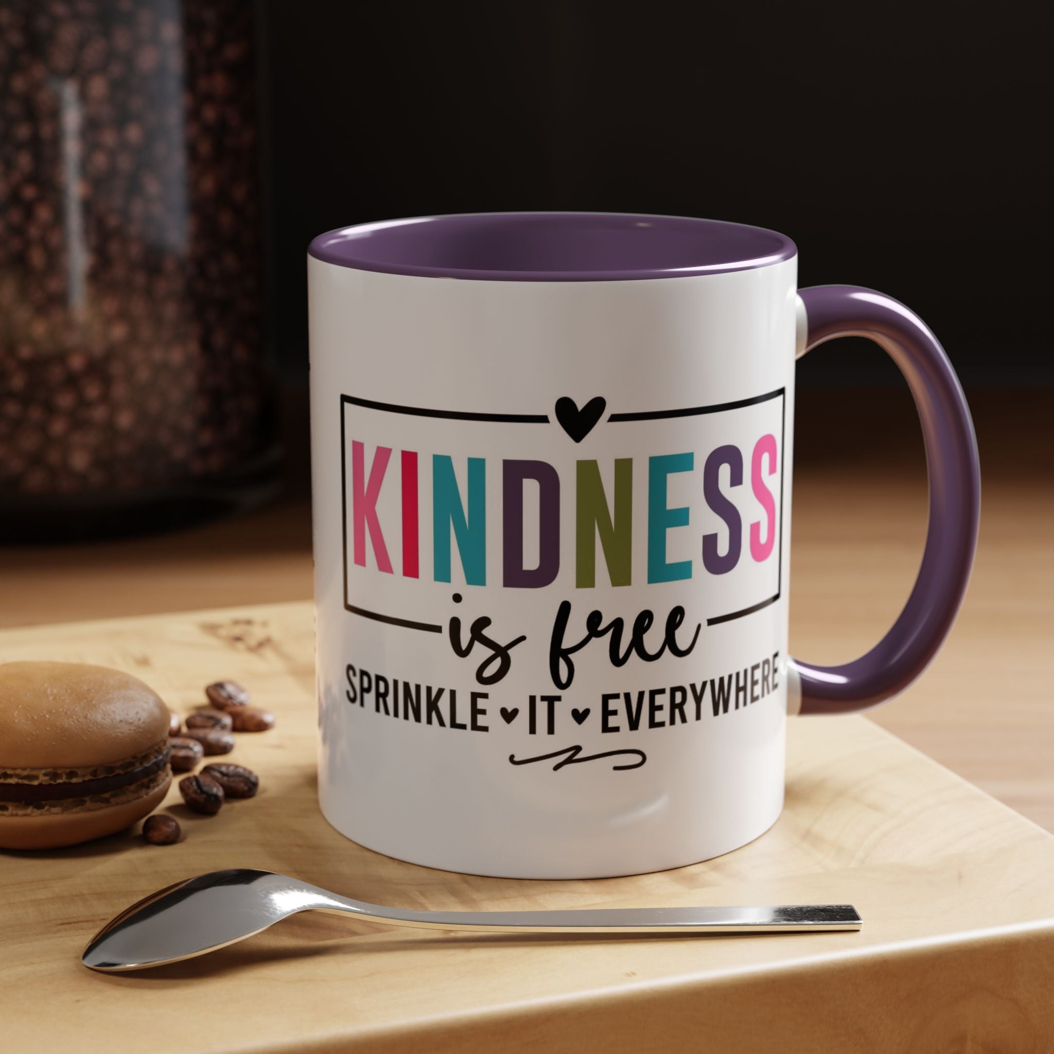 Kindness Is Free Accent Coffee Mug — Inspirational Pink Interior 11/15oz