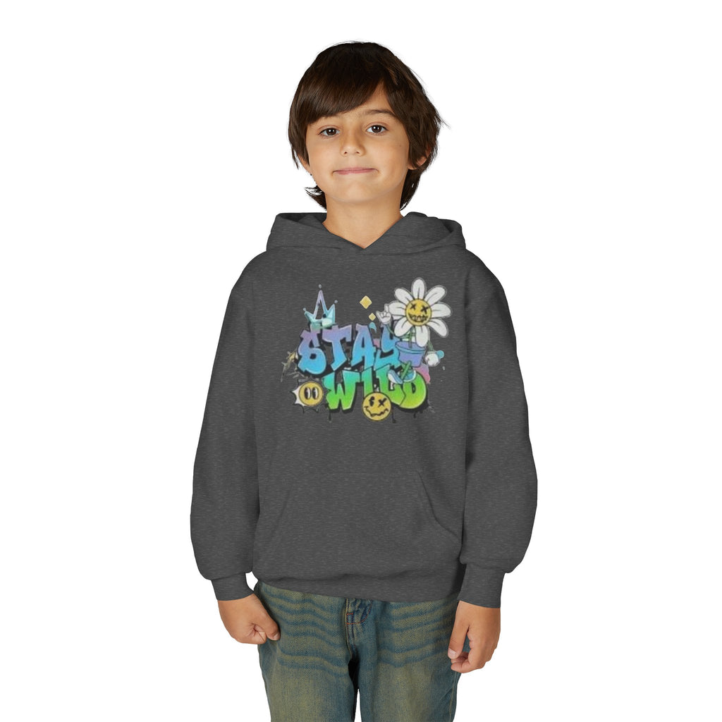 Youth Hoodie — "Stay Wild" Graffiti Daisy Streetwear