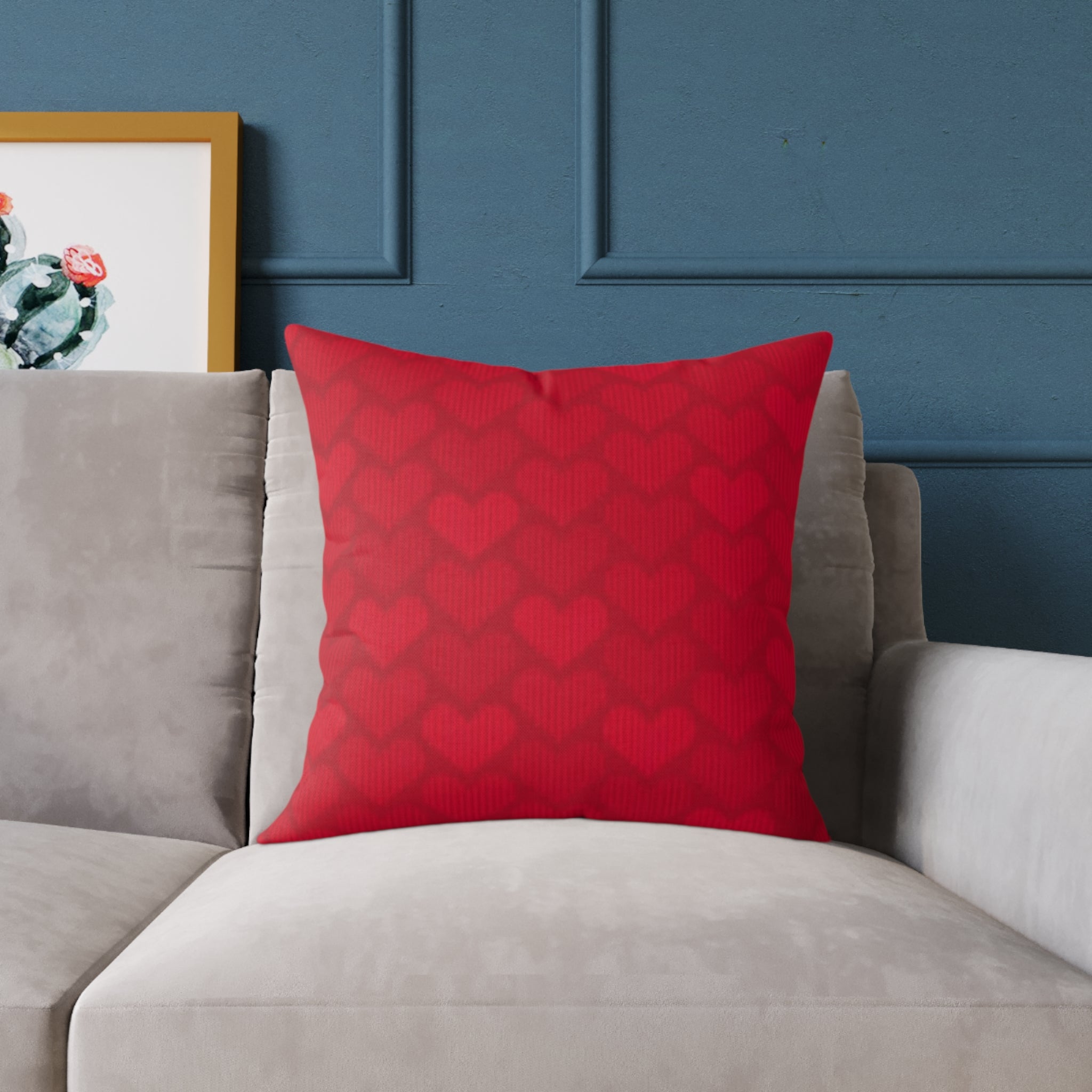 Red Heart Pattern Pillow - Valentine Decorative Square Throw Pillow