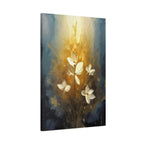 Golden Floral Canvas Print – Abstract White Flowers on Matte Stretched Canvas