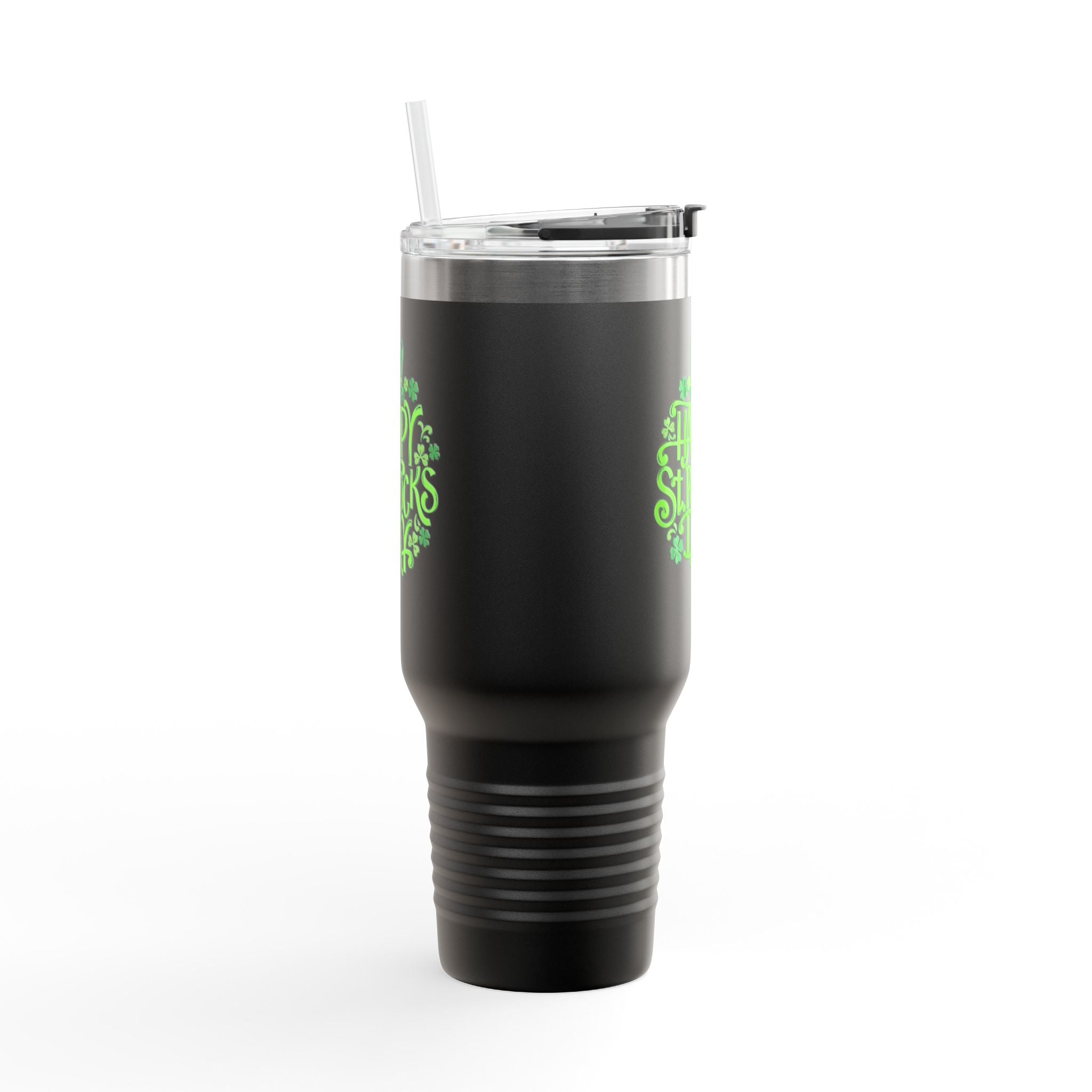 St. Patrick's Day 40oz Insulated Travel Mug — 'Happy St. Patrick's Day' Neon Green Design