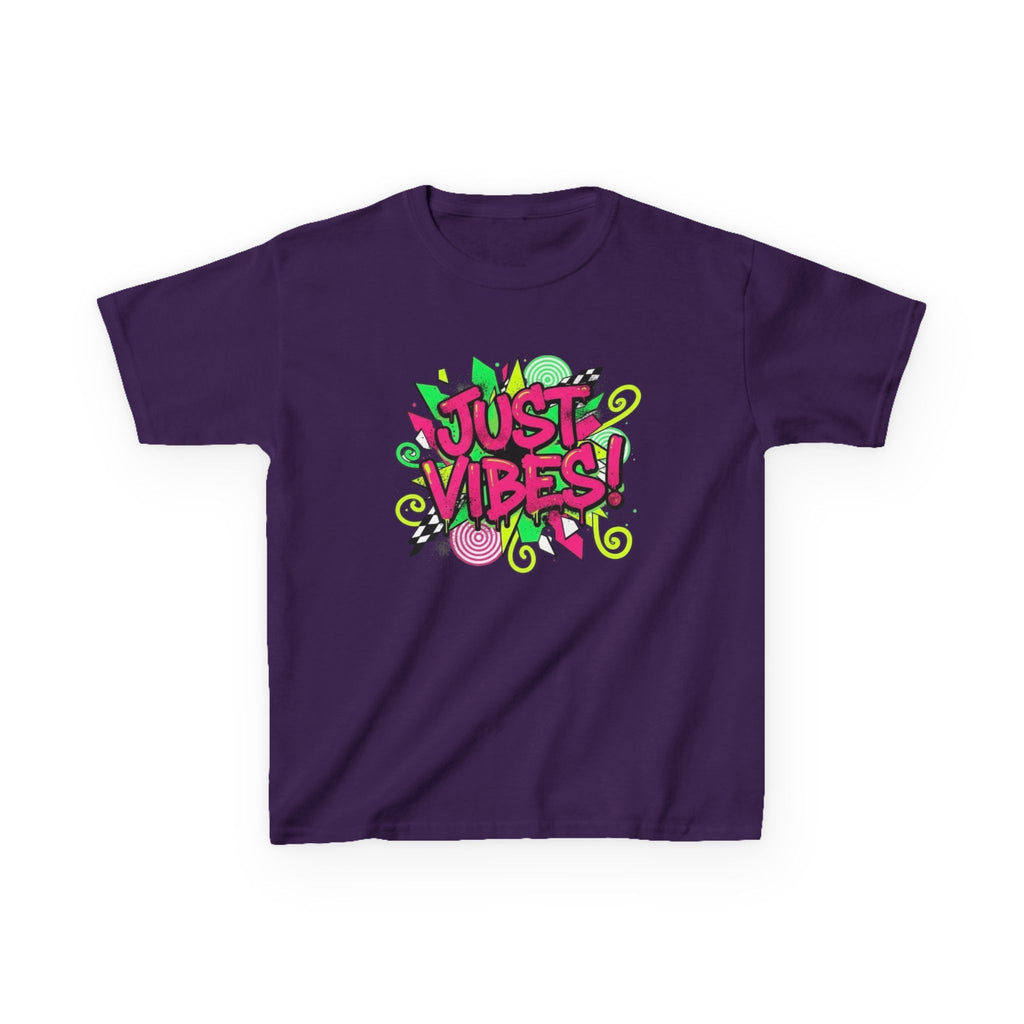 Kids T‑Shirt — "Just Vibes" Neon Graffiti Graphic Tee for Playful, Trendy Kids