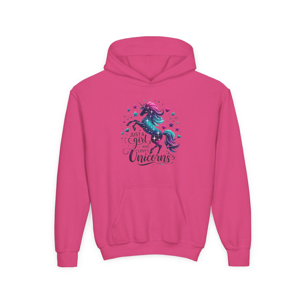 Youth Unicorn Hoodie - "Just a Girl Who Loves Unicorns" Cute Magical Kids Sweatshirt
