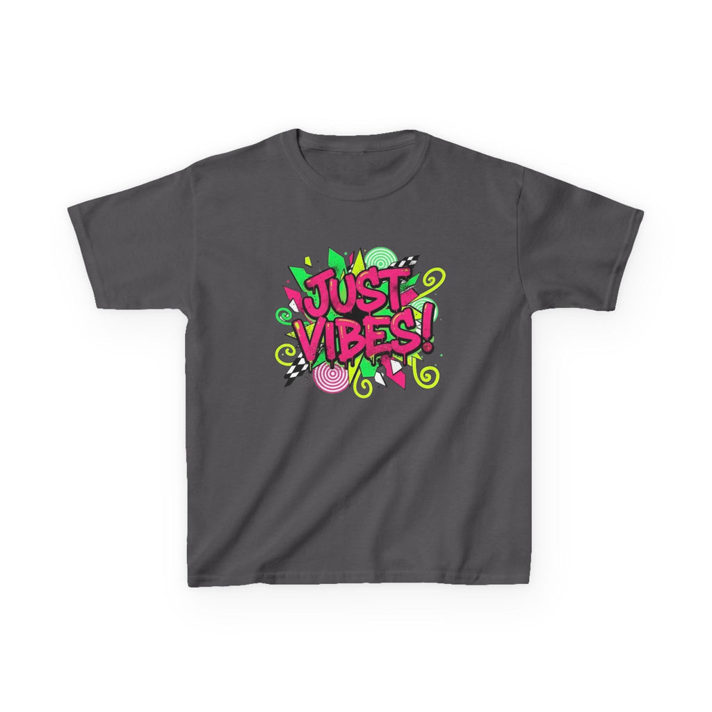 Kids T‑Shirt — "Just Vibes" Neon Graffiti Graphic Tee for Playful, Trendy Kids