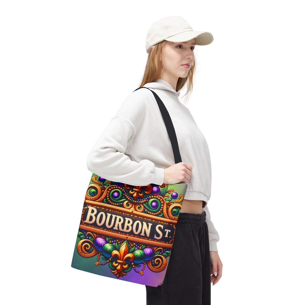 Bourbon St. Parade Tote Bag — Mardi Gras Fleur-de-Lis All-Over Print