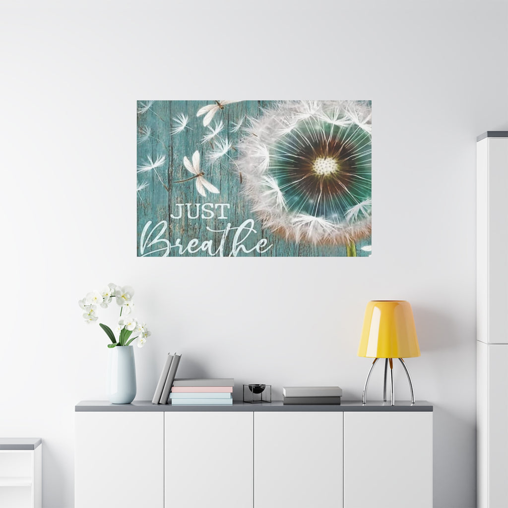 Canvas Wall Art — "Just Breathe" Dandelion Rustic Teal