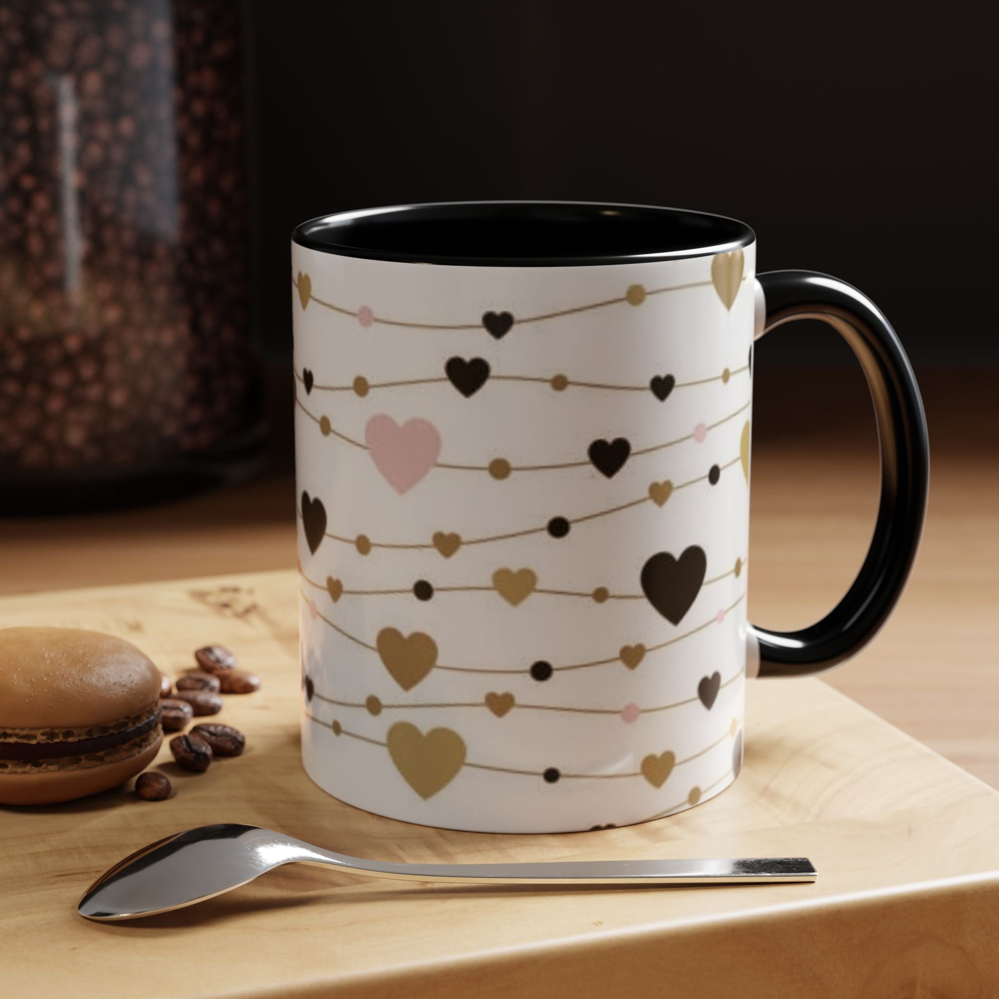 Heart Garland Accent Coffee Mug — Pink & Gold Valentine Ceramic