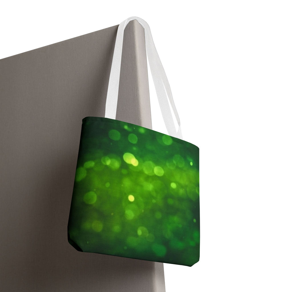 Green Bokeh Tote Bag — Sparkling Nature-Inspired All-Over Print Tote