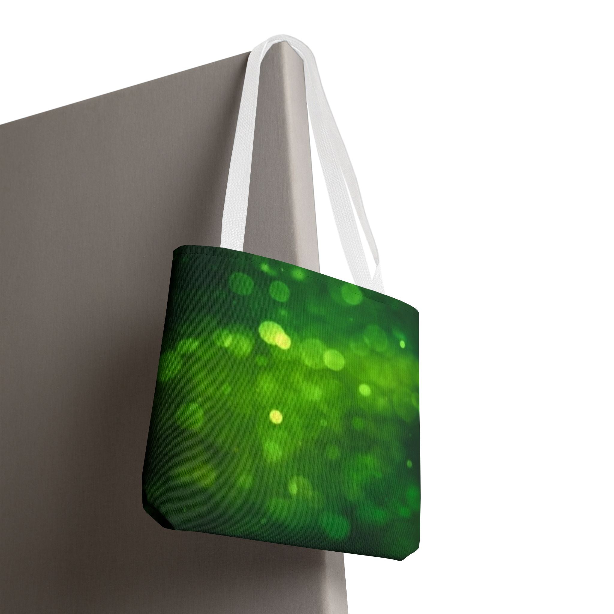 Green Bokeh Tote Bag — Sparkling Nature-Inspired All-Over Print Tote