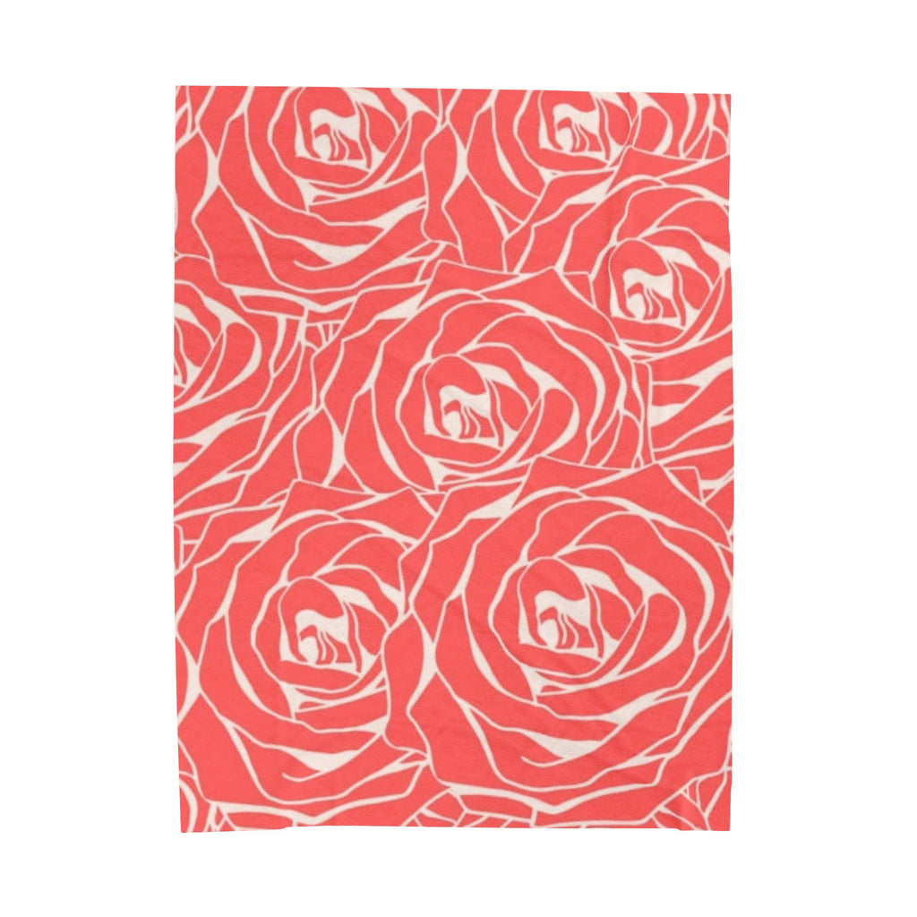 Rose Pattern Plush Blanket — Coral Velveteen Throw