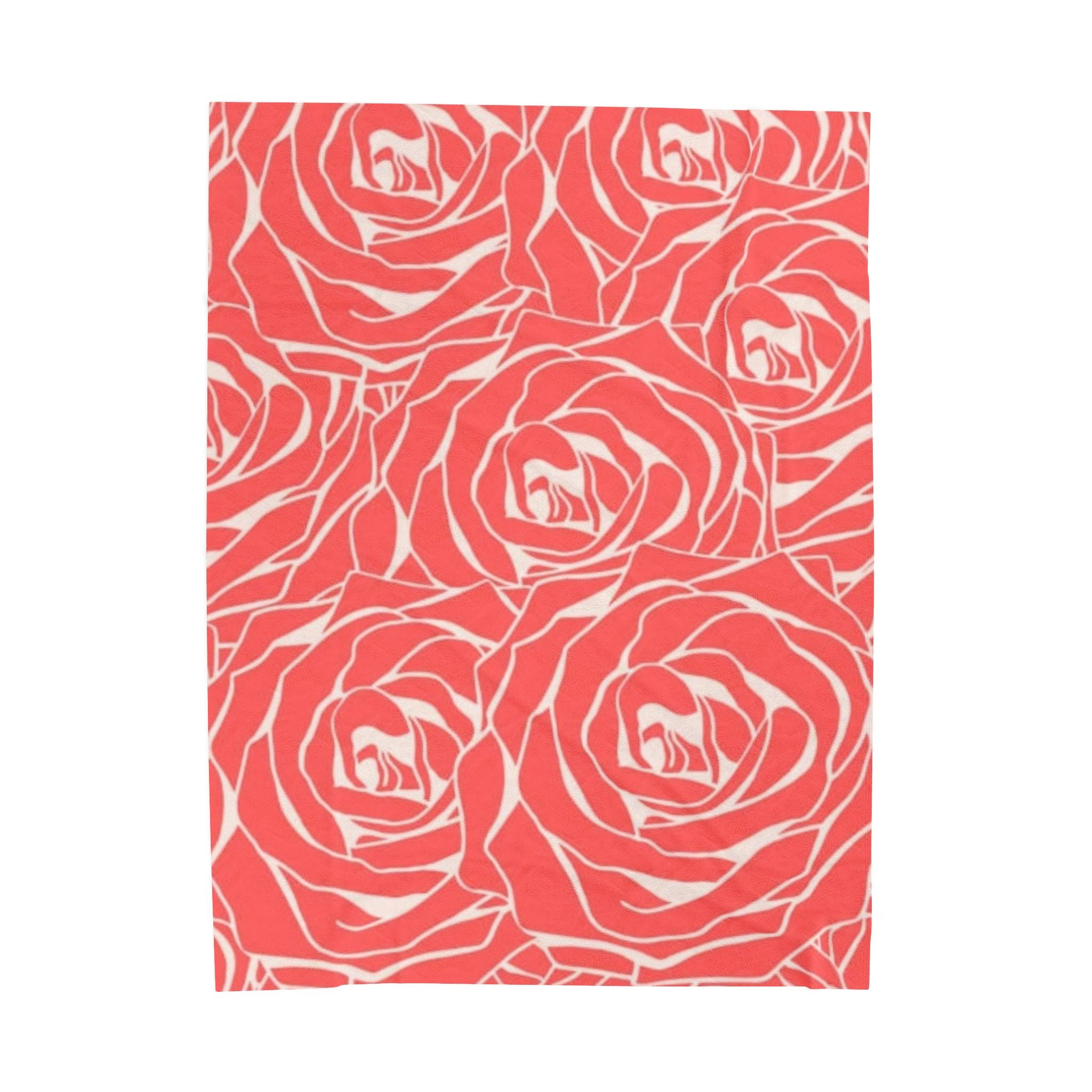 Rose Pattern Plush Blanket — Coral Velveteen Throw