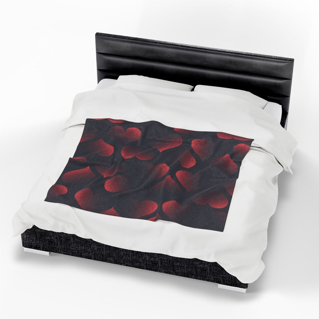 Red Heart Pattern Velveteen Plush Blanket — Cozy Romantic Throw for Valentine’s Day