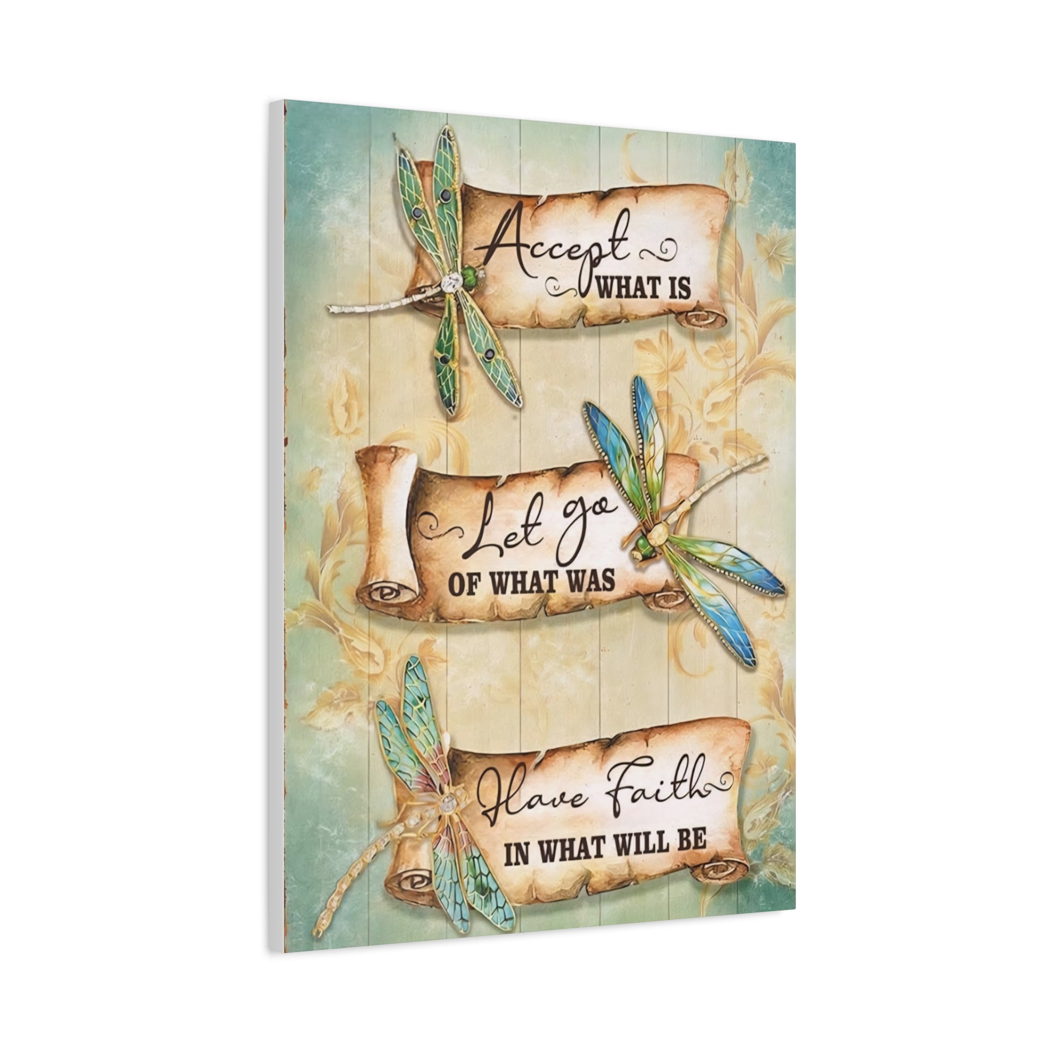 Inspirational Dragonfly Canvas Wall Art - "Accept What Is, Let Go, Have Faith"