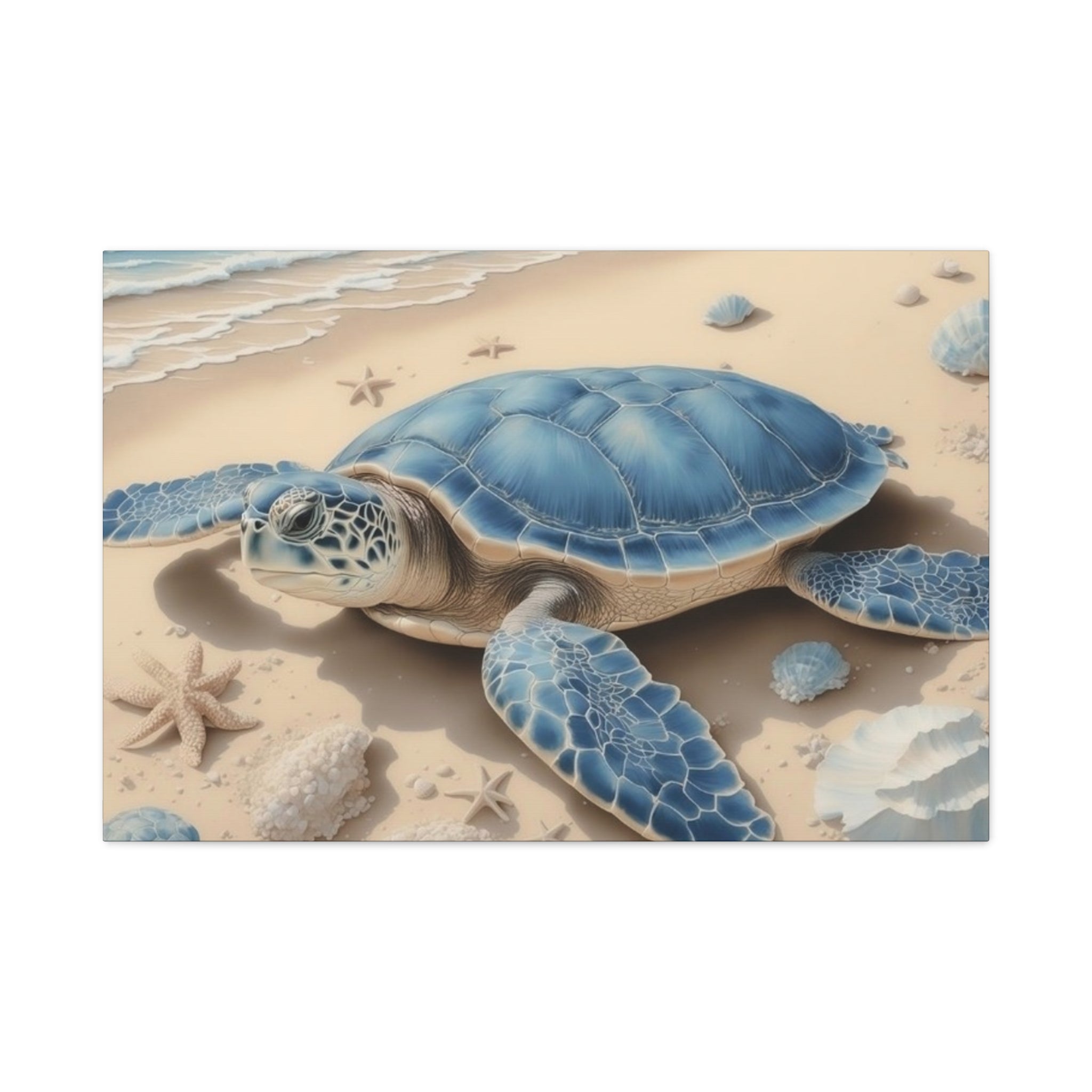 Blue Sea Turtle Canvas Art — Coastal Beach Wall Decor