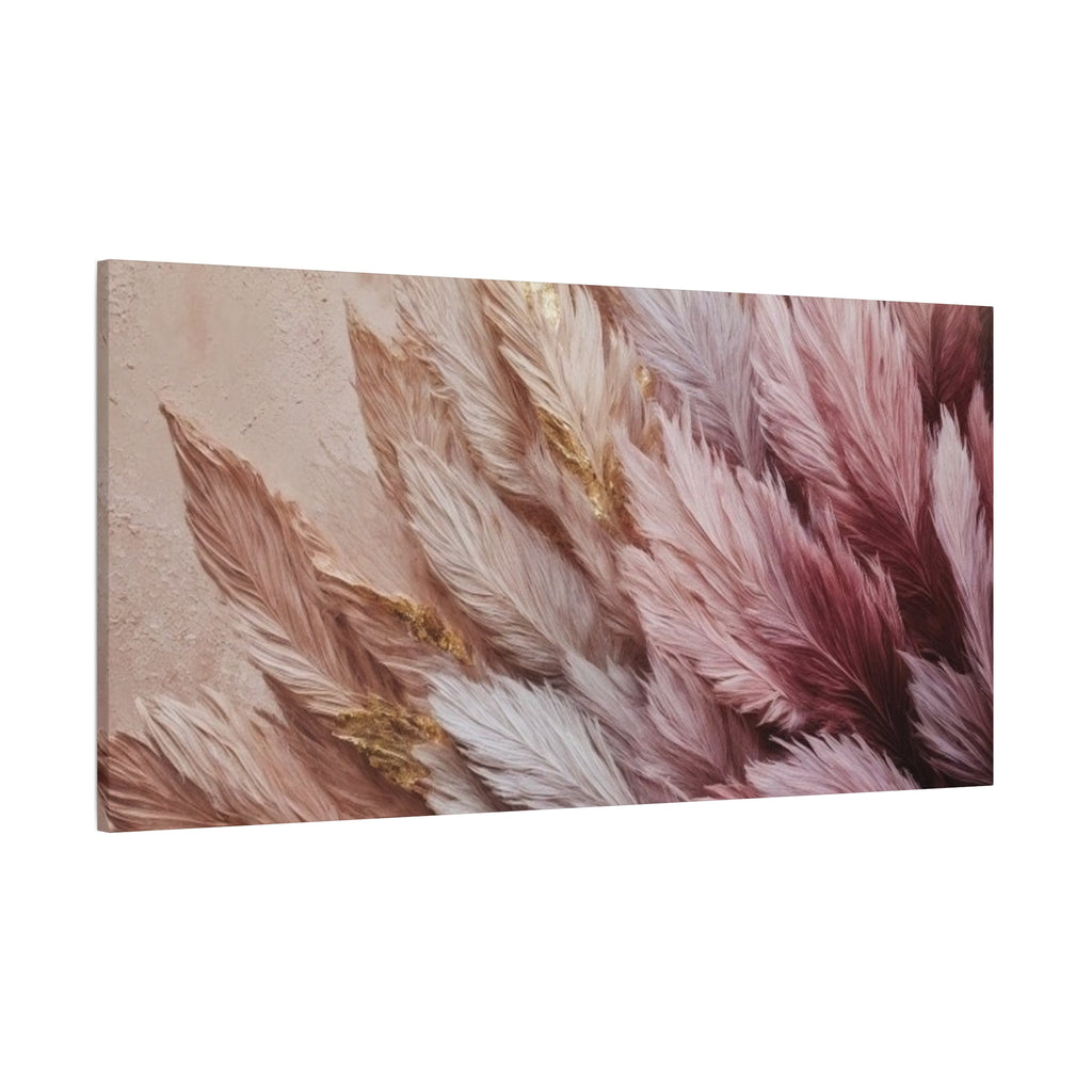 Feathered Pampas Wall Art Canvas — Blush Pink Botanical Decor, Matte Stretched 1.25"