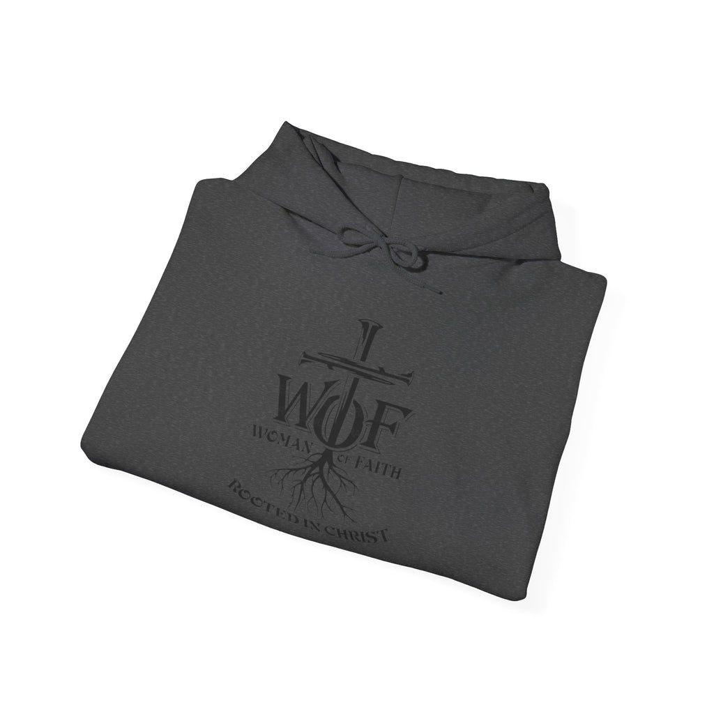 Hoodie — "W.O.F. Woman of Faith" Cross Christian Graphic Pullover