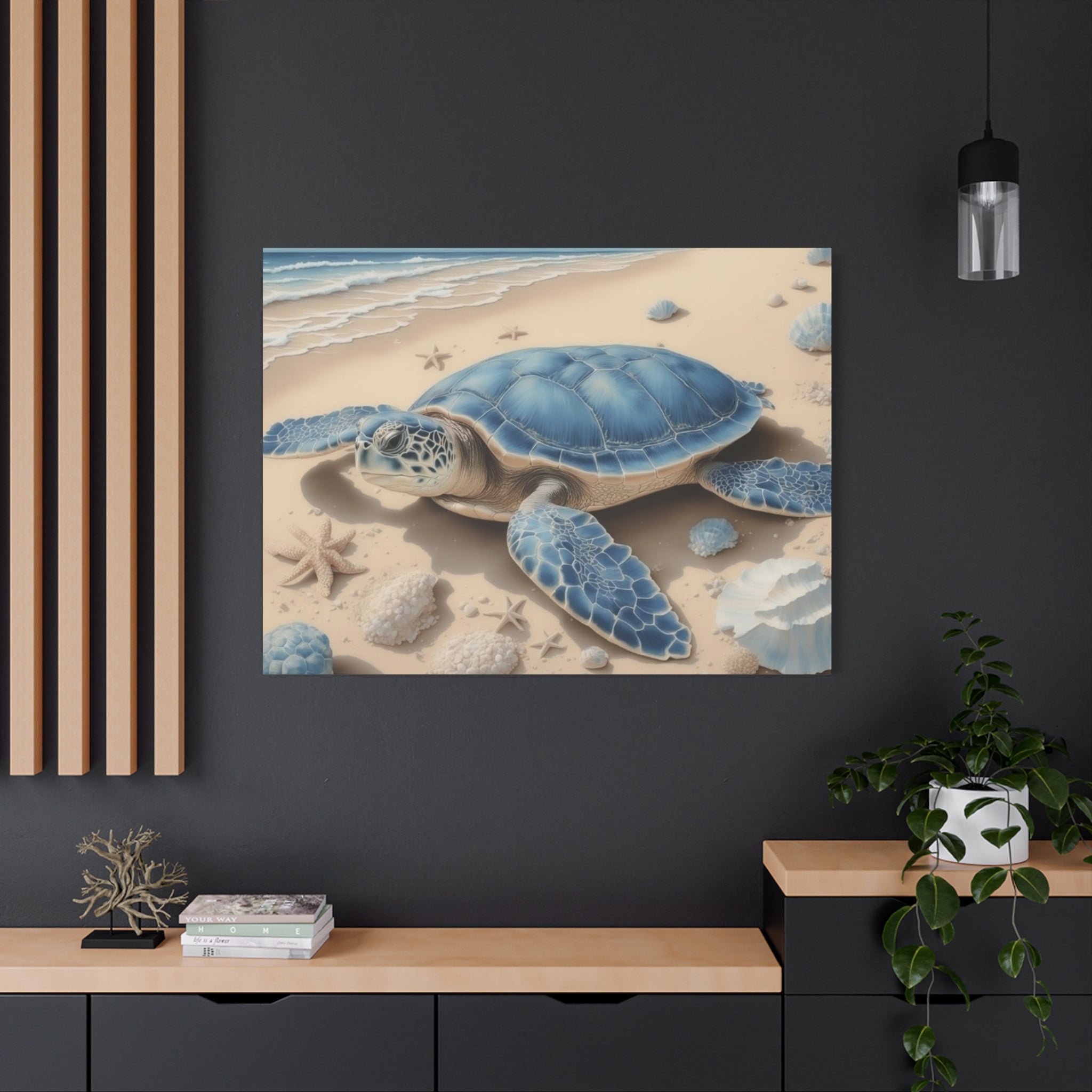 Blue Sea Turtle Canvas Art — Coastal Beach Wall Decor