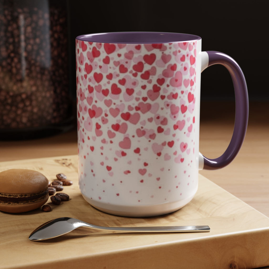 Heart Confetti Accent Coffee Mug — Pink Valentine’s Day Gift (11/15oz)