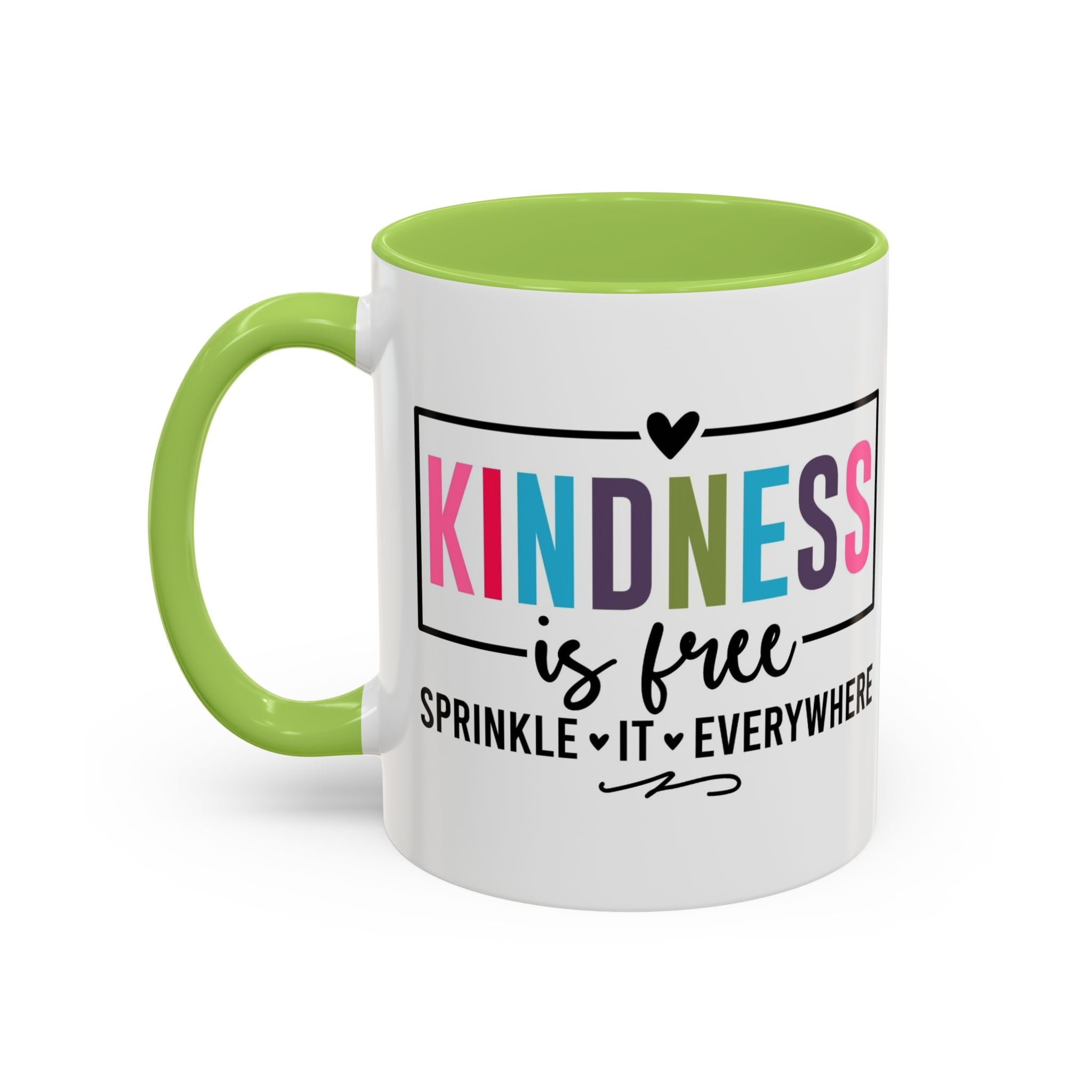 Kindness Is Free Accent Coffee Mug — Inspirational Pink Interior 11/15oz