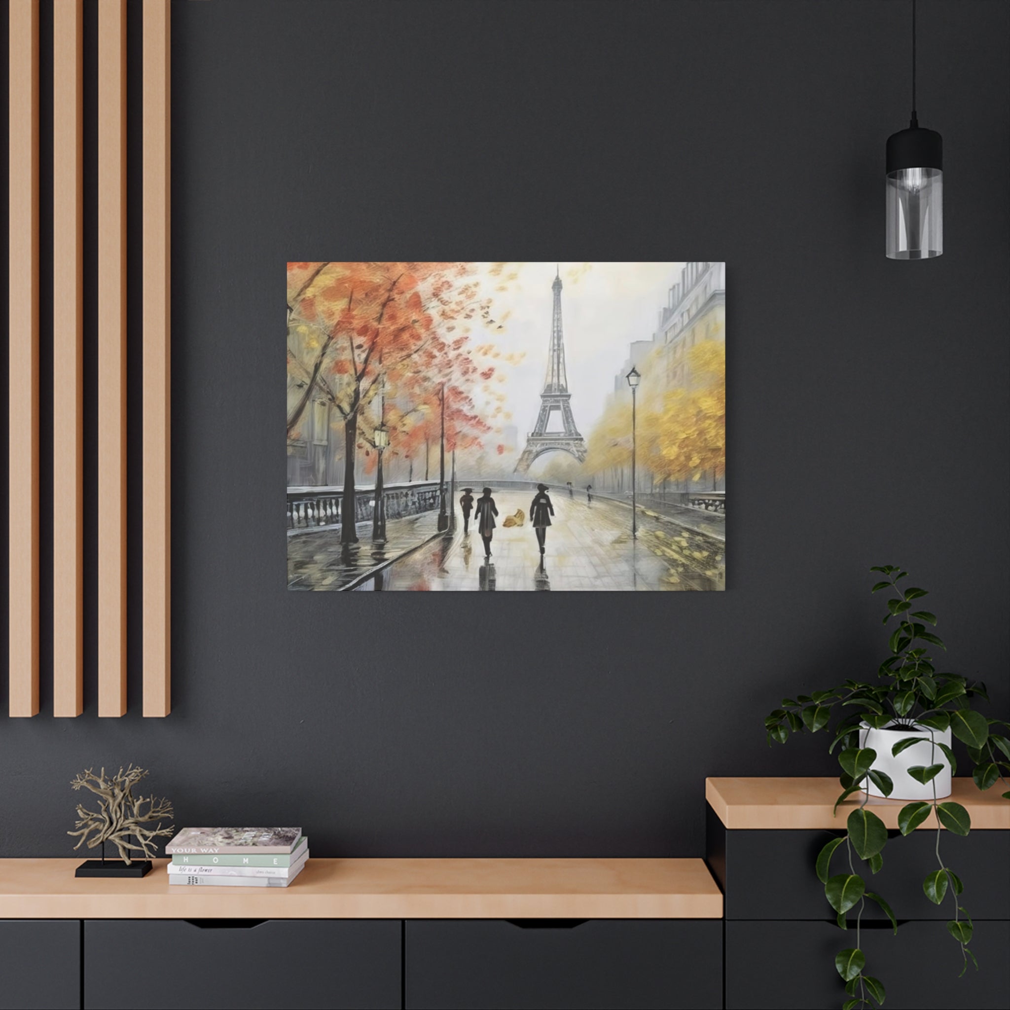 Paris Eiffel Tower Autumn Street Matte Canvas Wall Art, Stretched 1.25"