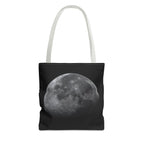 Full Moon Black Tote Bag — Moon Phase AOP Canvas Tote for Night Lovers